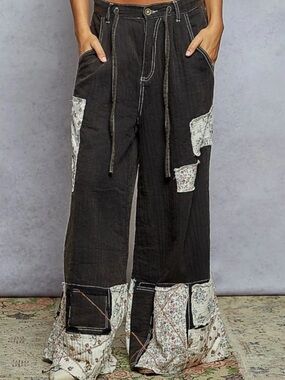 🎉 POL “ Finland 3 “ POL Pants in Denim with Patchwork & Embroidery Detail 94